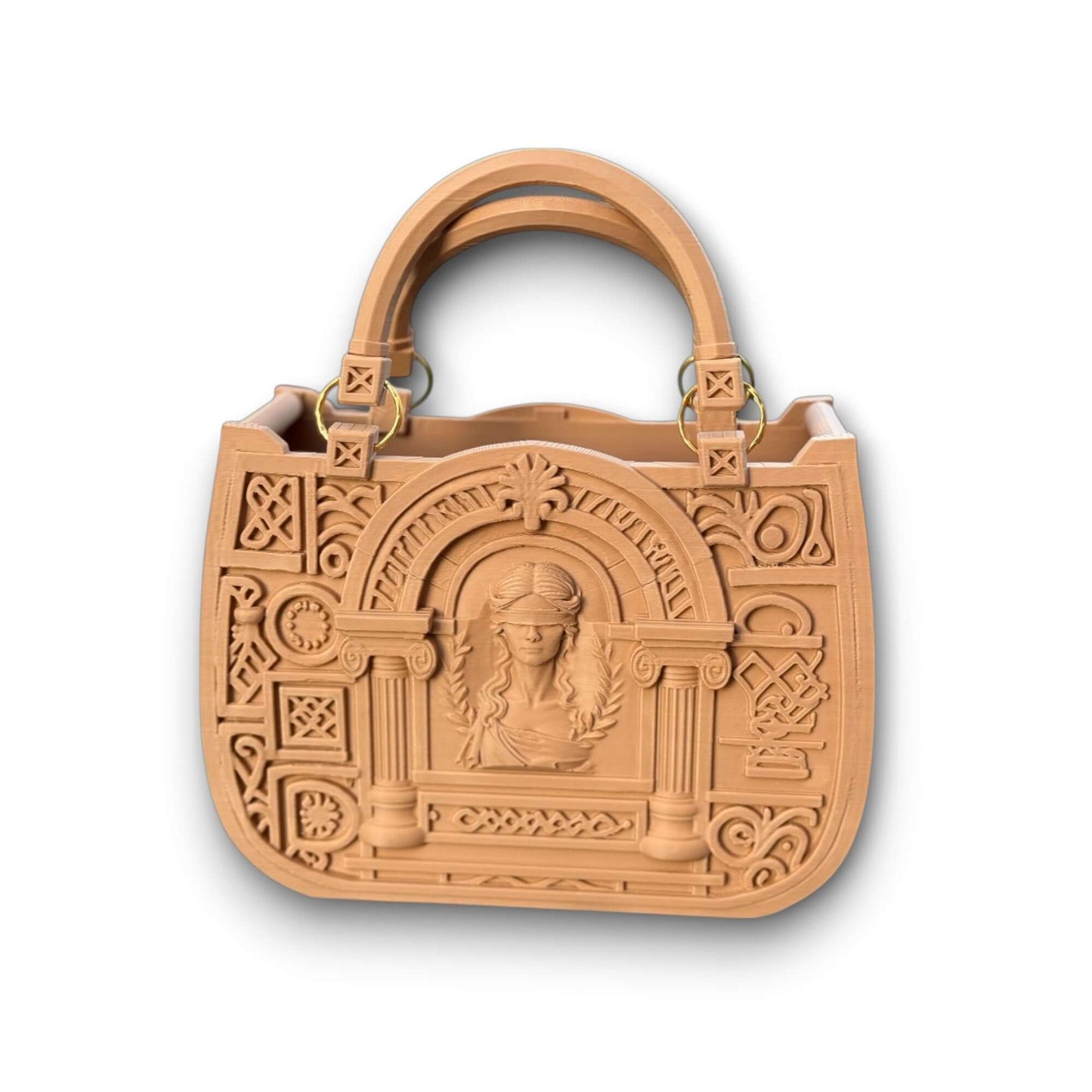 JUSTICE&POWER 3D-printed handbag JUSTICE&POWER 3D-printed handbag: Discover the bold spirit of neoclassical artistry with the JUSTICE&POWER 3D-printed handbag. Meticulously crafted in premium PLA, this sculptural handbag combines modern innovation with ti